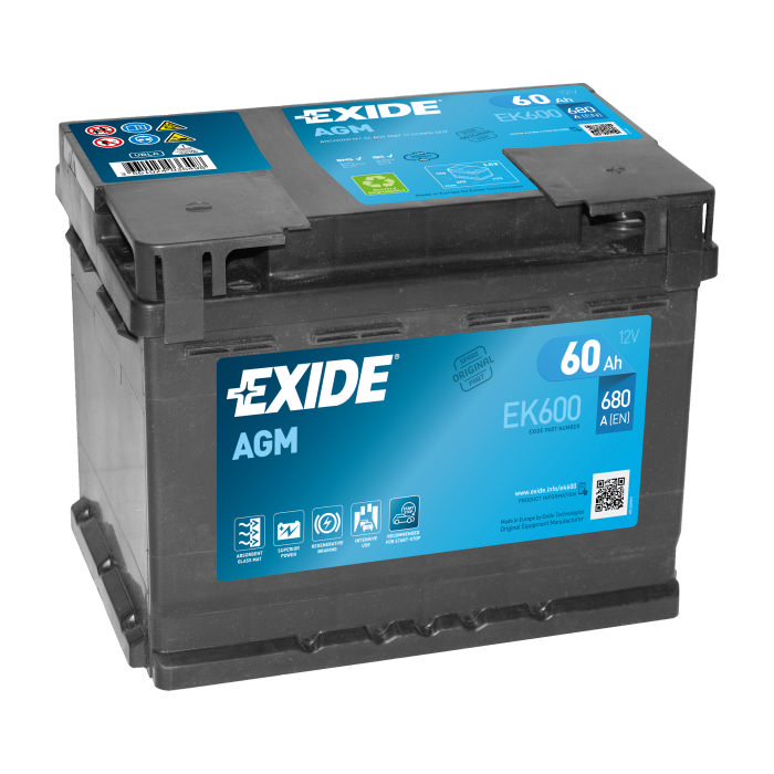 Аккумулятор EXIDE Start-Stop AGM 60Ah 680А обр.п 242x175x190 EK600