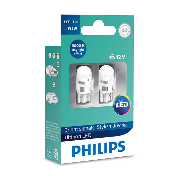 Лампа LED W5W PHILIPS 6000K, блистер, 2шт., 11961ULWX2