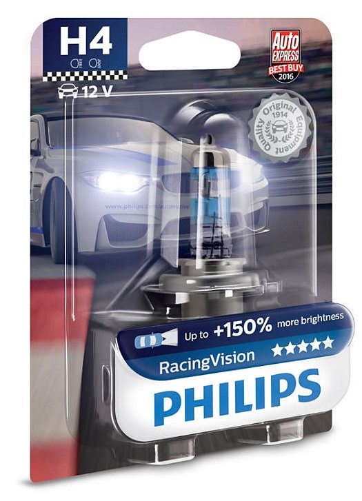Лампа H4 Philips RacingVision, блистер, 12342RVB1