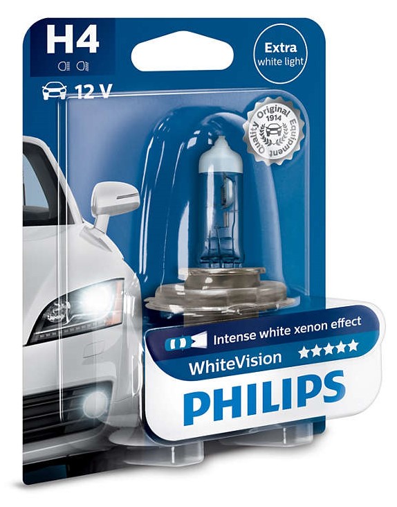 Лампа H4 Philips WhiteVision, блистер, 12342WHVB1