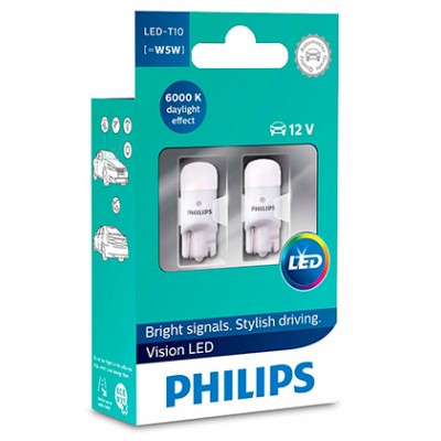 Лампа LED W5W PHILIPS 6000K, блистер, 2шт., 127916000KX2