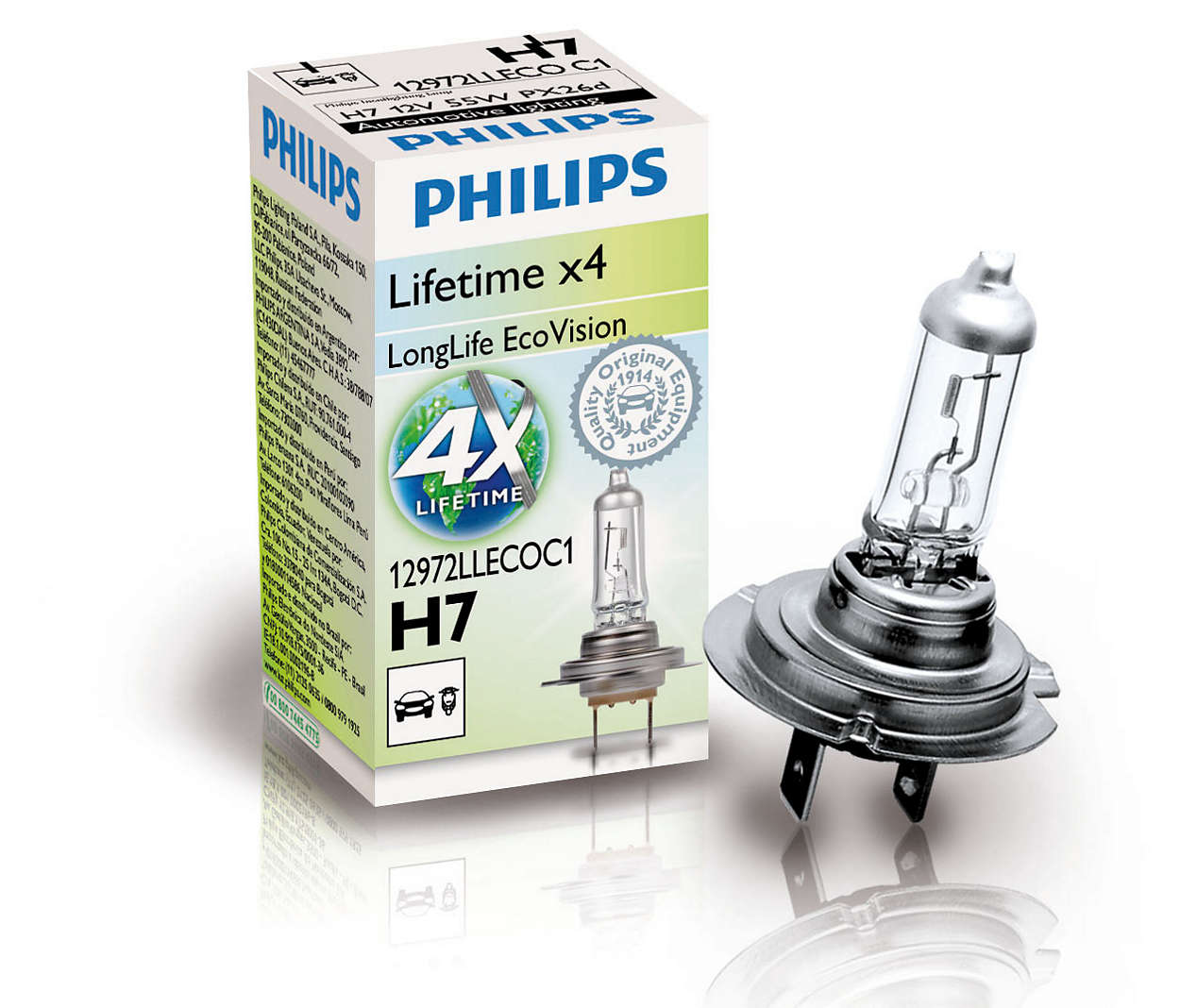 Лампа H7 Philips LongerLife Ecovision [картон] 12972LLECOC1