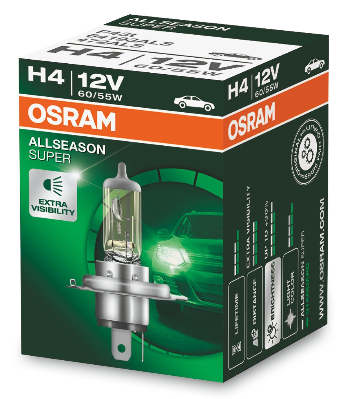 Лампа H4 OSRAM AllSeason, картон, 64193ALS