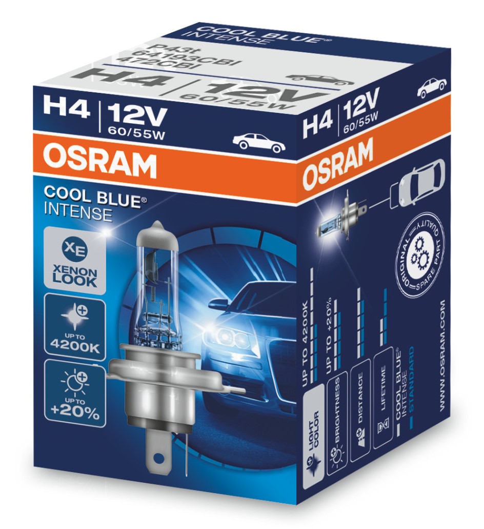 Лампа H4 OSRAM Cool Blue Intense, картон, 64193CBI