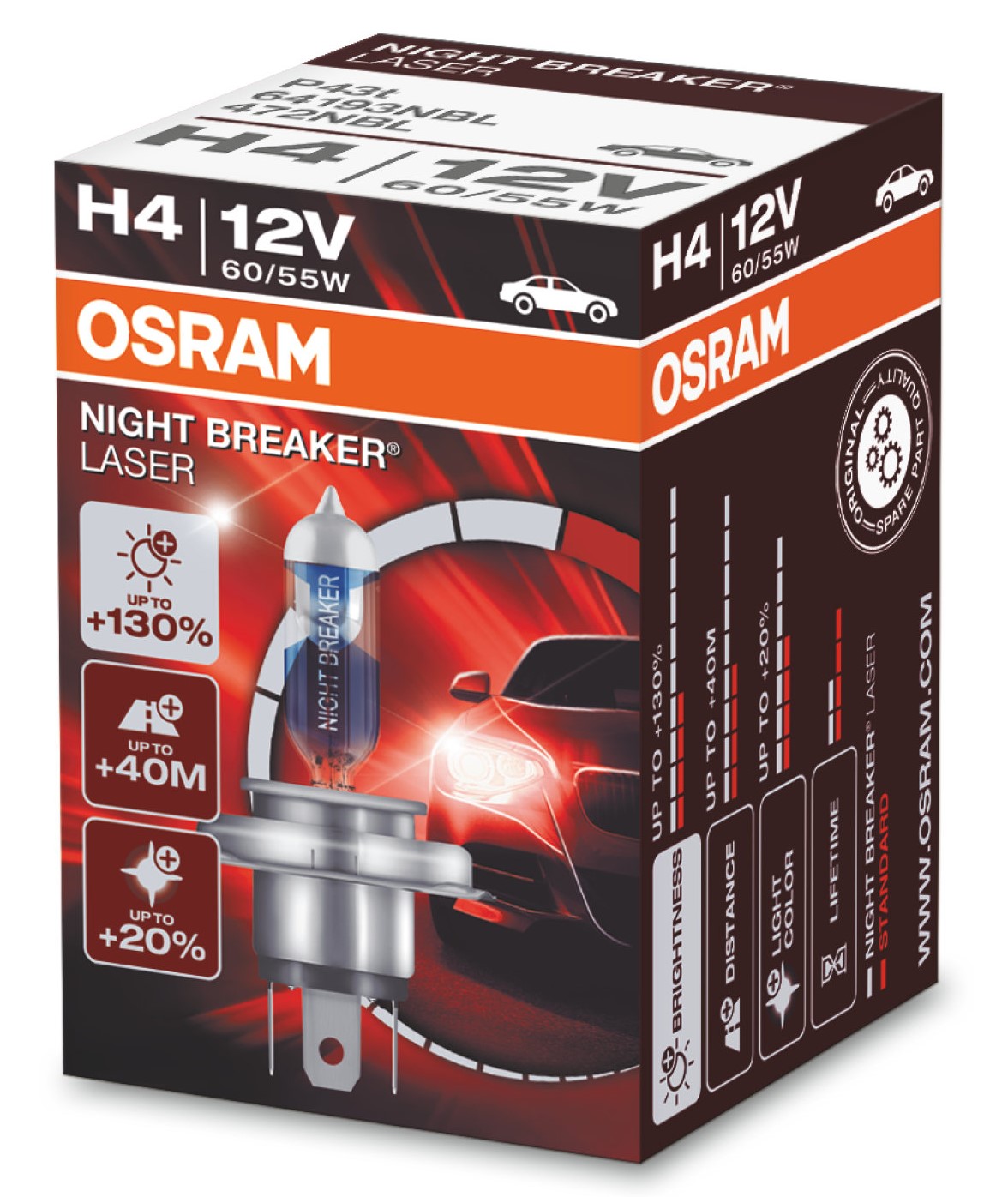 Лампа H4 Osram Night Breaker Laser ( 130%) [картон] 64193NBL