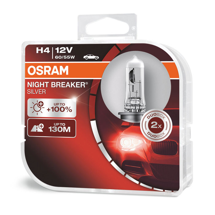 Лампа H4 Osram Night Breaker Silver, бокс 2шт, 64193NBSHCB
