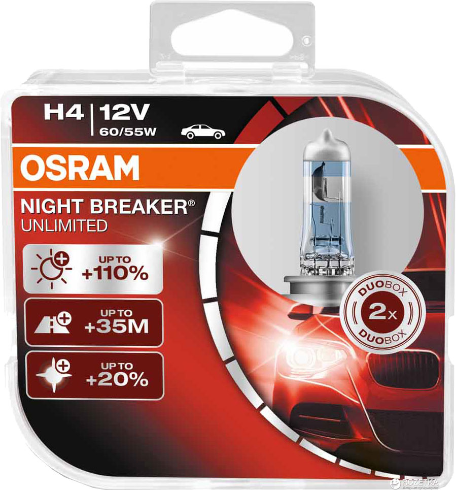 Лампа H4 Osram Night Breaker Unlimited ( 110%) [блистер 2шт.] 64193NBUHCB