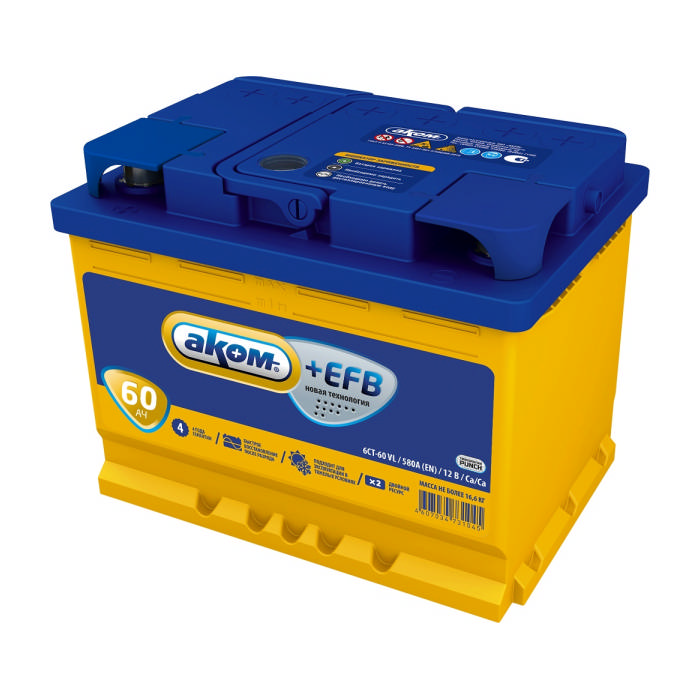 Аккумулятор АКОМ  EFB 60Ah 600А обр.п, 242x175x190, 6CT-60.0 6CT600