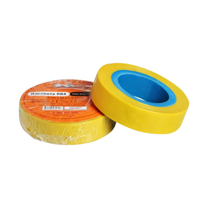 Изолента ПВХ, желтая, 15 мм x 10 м, AIRLINE AITP06
