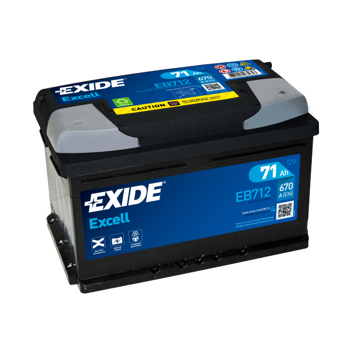 Аккумулятор EXIDE Excell 71Ah 670А обр.п 278x175x175 EB712