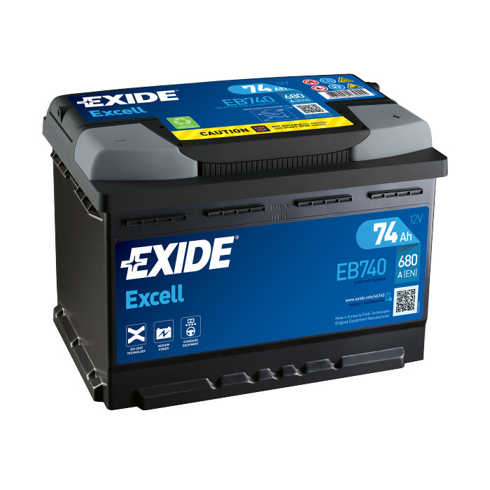 Аккумулятор EXIDE Excell 74Ah 680А обр.п 278x175x190 EB740