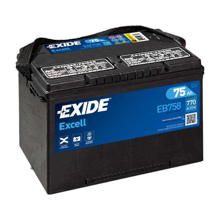Аккумулятор EXIDE Excell 75Ah 770А прям.п 260x180x186 EB758
