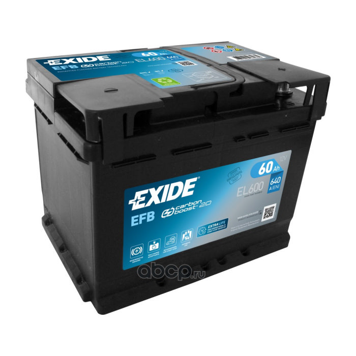 Аккумулятор EXIDE Start-Stop AGM 60Ah 640А обр.п 242x175x190 EL600