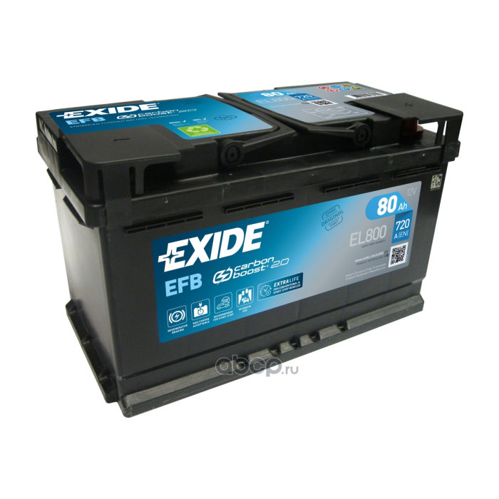 Аккумулятор EXIDE Start-Stop AGM 80Ah 720А обр.п 315x175x190 EL800