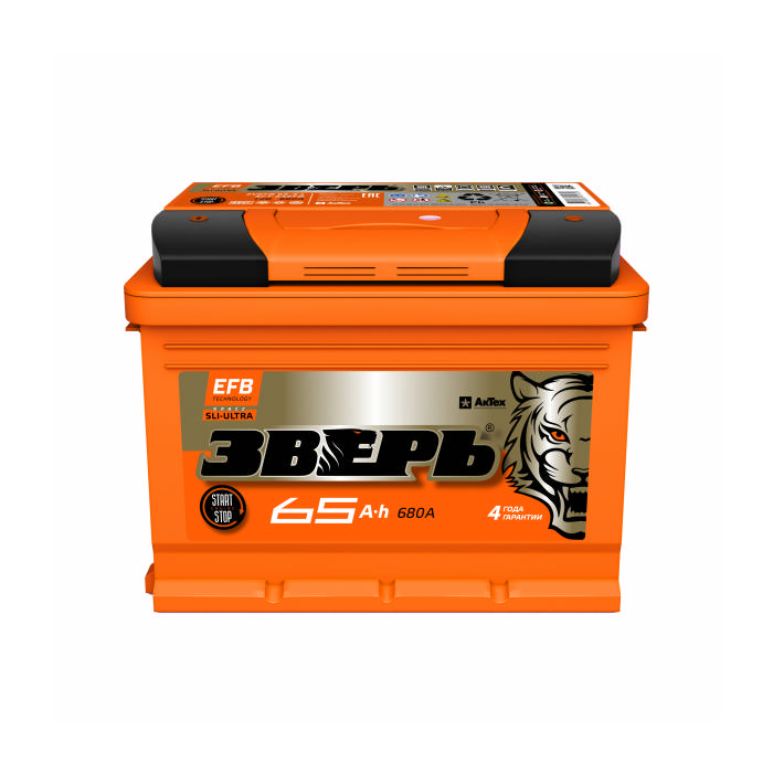 Аккумулятор ЗВЕРЬ EFB 65Ah 680A прям.п Ca/Ca 242х175х190 ZVEFB653L