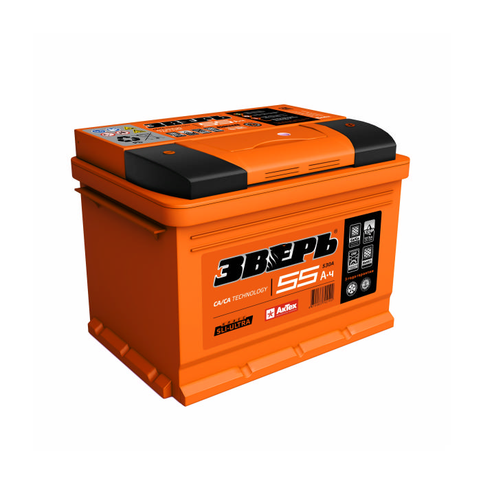 Аккумулятор ЗВЕРЬ 55Ah 530А обр.п Ca/Ca 242x175x190 ZVK553R