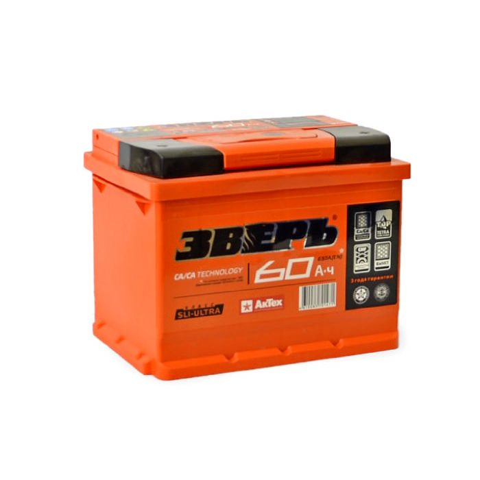 Аккумулятор ЗВЕРЬ 60Ah 620А прям.п Ca/Ca 242x175x190 ZVK603L