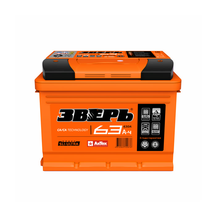 Аккумулятор ЗВЕРЬ 63Ah 630А обр.п Ca/Ca 242x175x190 ZVK633R