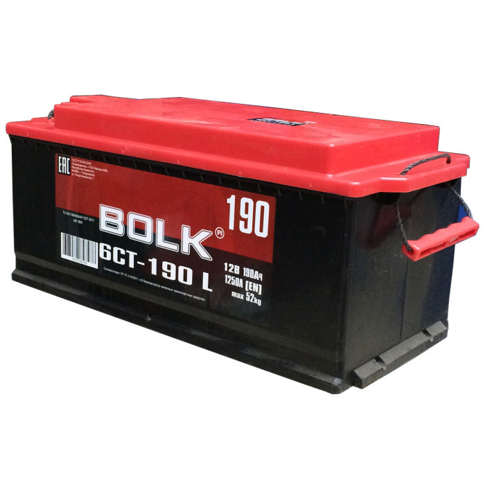 Аккумулятор BOLK 190Ah 1200A прям.п Sb/Ca 525x240x223 AB1900