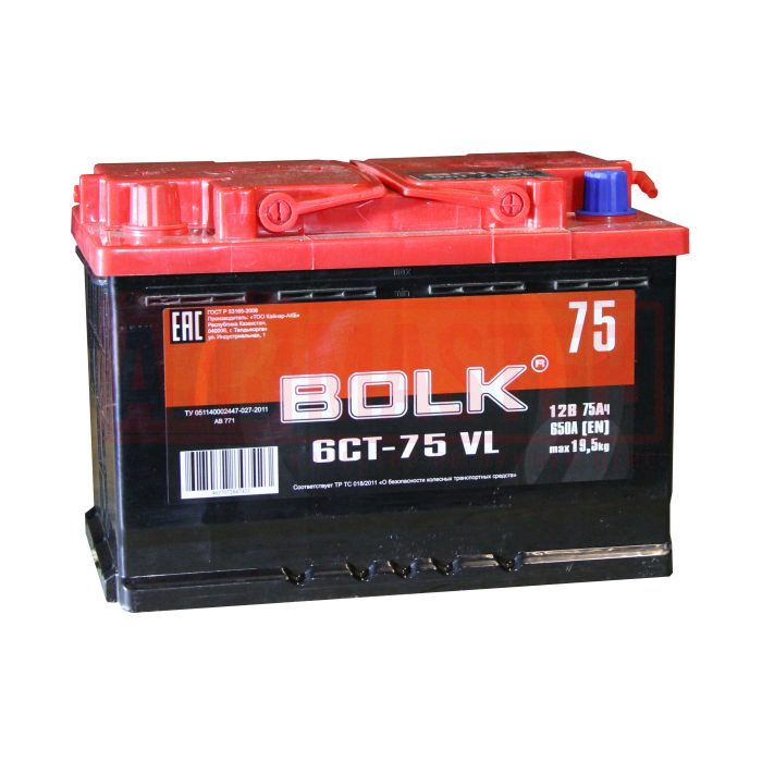 Аккумулятор BOLK 75Ah 600A прям.п Ca/Ca 278x175x190 AB771