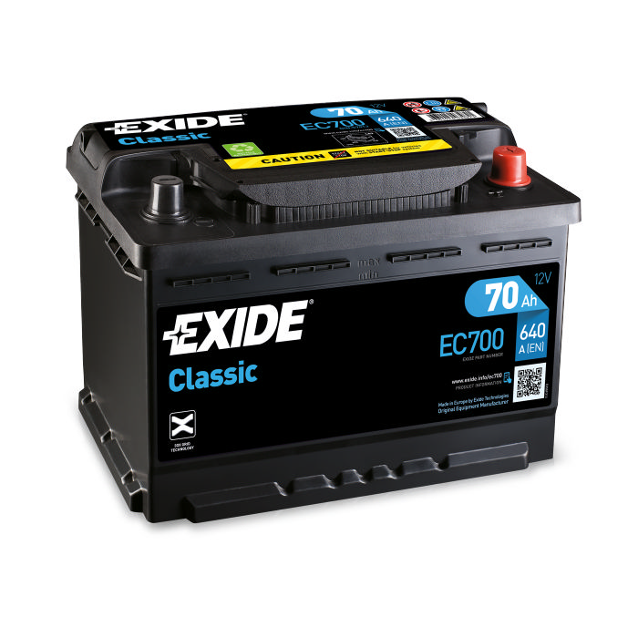 Аккумулятор EXIDE Classic 70Ah 640А обр.п 278x175x190 EC700